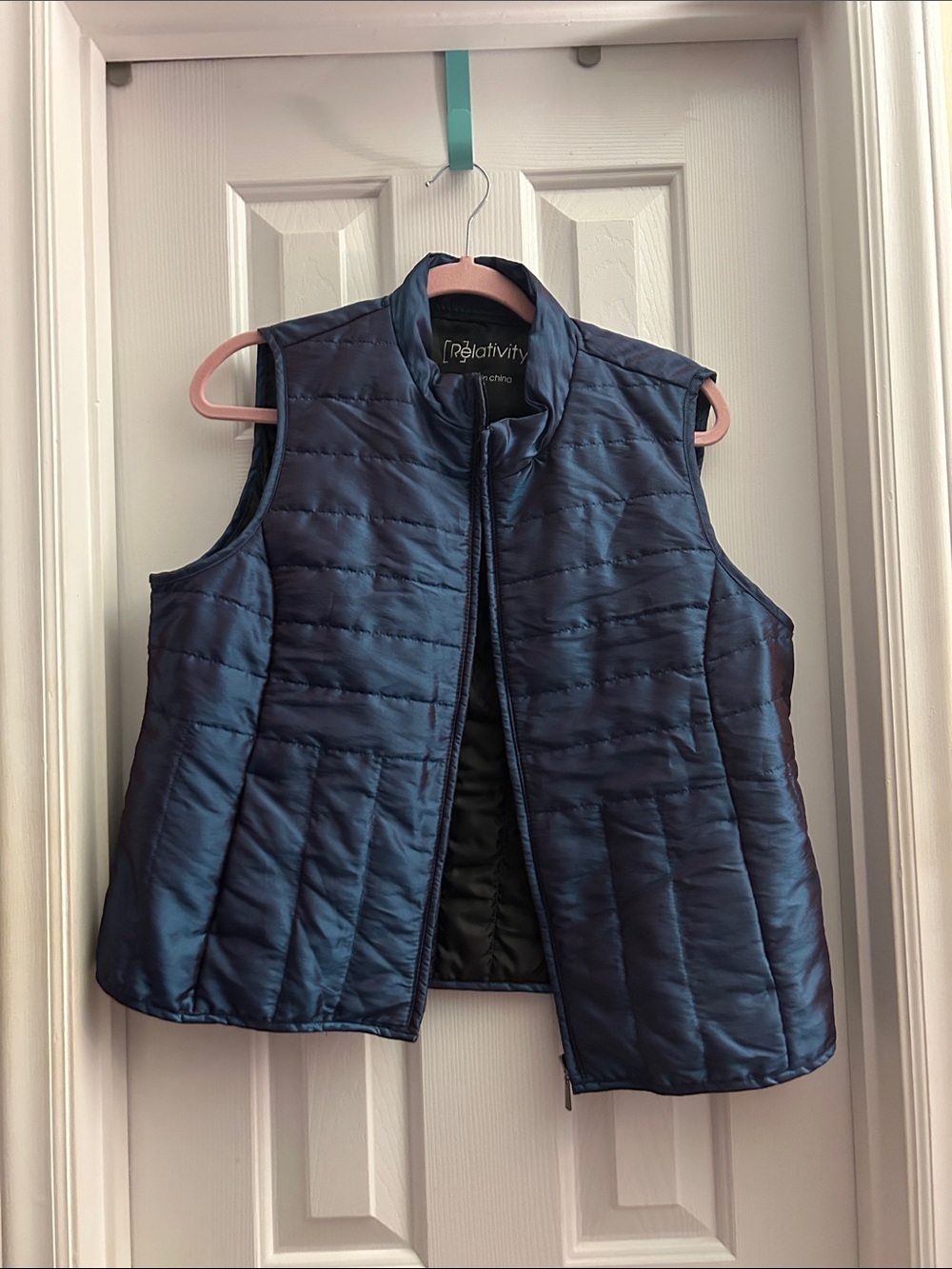 Relativity Shiny Quilted Puffer Vest Blue